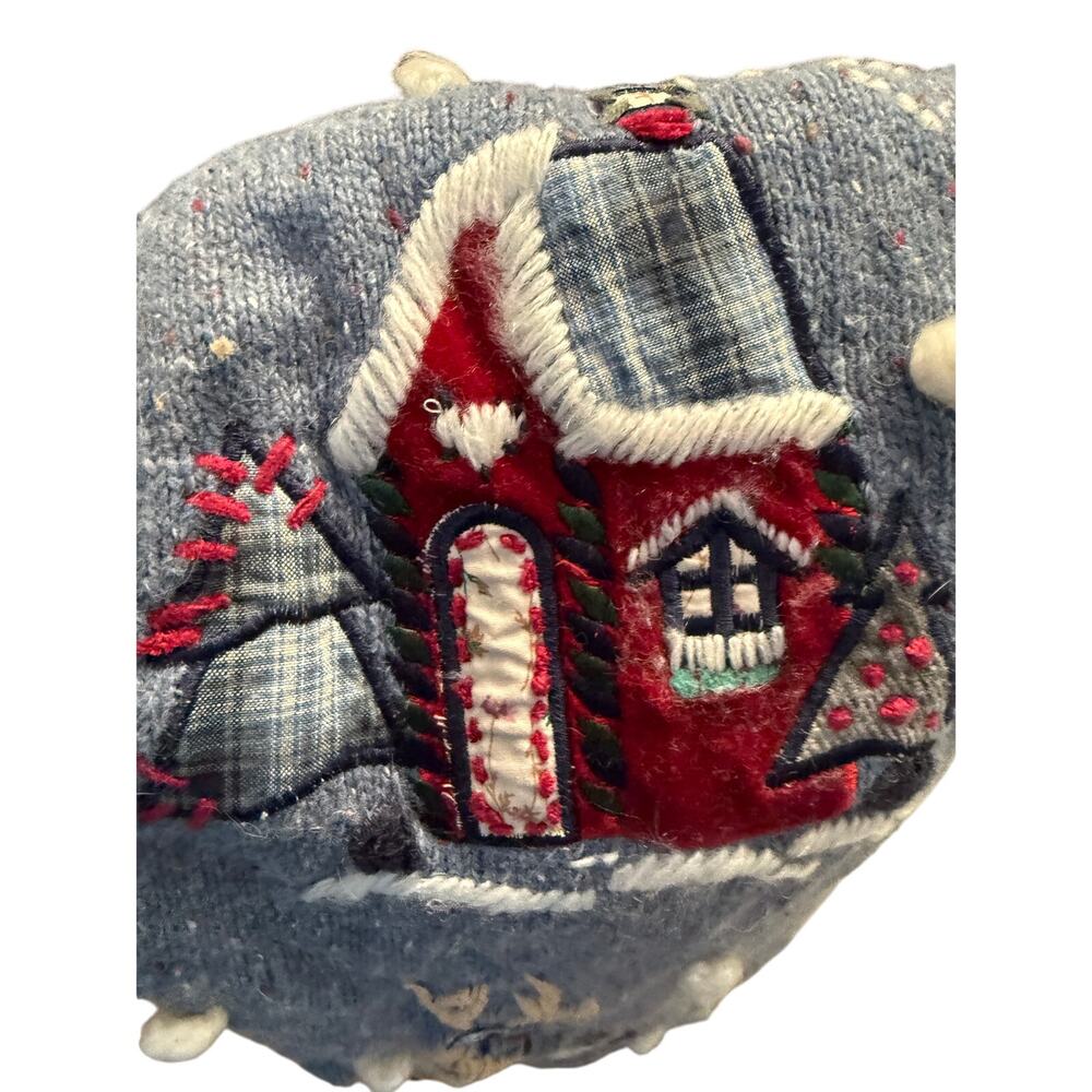 VTG Christmas Sweater Vest Womens SZ S VICTORIA JONES Embroidered UGLY Zip Blue - Picture 7 of 7